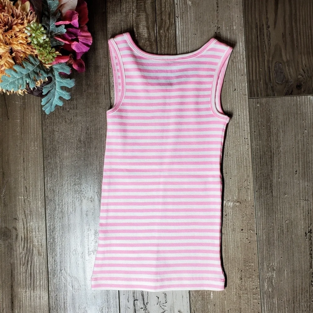 NWT The Children's Place Pink and White Ribbed Striped Sleeveless Top Size 5/6